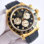 Daytona 126518 YG 1:1 Best Edition Black/YG Dial Diamonds Marker on Oysterflex Rubber Strap QF SH4131 V6（Gain Weight）