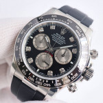 Daytona 126519 SS 1:1 Best Edition Black/Silver Dial Diamonds Marker on Oysterflex Rubber Strap QF SH4131 V6（Gain Weight）