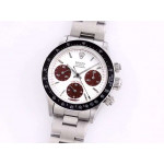 Daytona 6263 Black Bezel SS White Dial Red Sundials Asian 7750