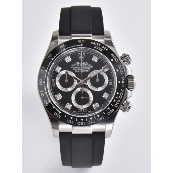 Daytona 116519 904L Ceramic Black Dial Diamonds mark Rubber Strap Clean A4130