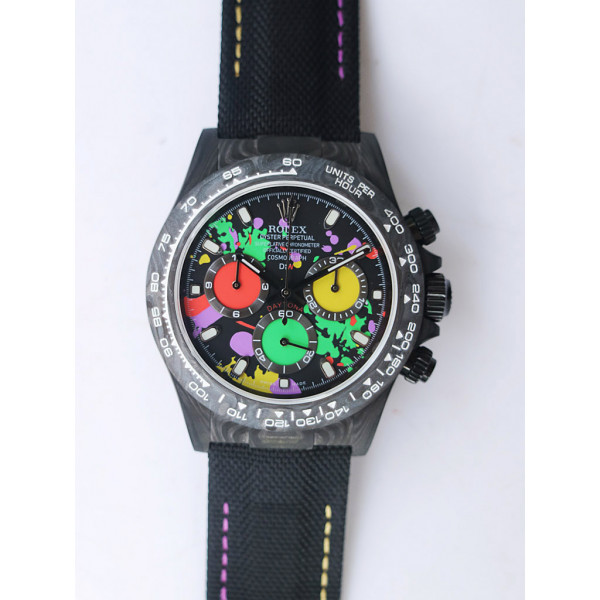 Daytona DIW Carbon Best Edition Black Colorful Dial Black Leather Strap A4130 OMF