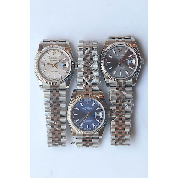 DateJust 36mm Fluted Bezel SS Silver&Grey&Blue Dials Stick Marker Jubilee Bracelet BP A2824