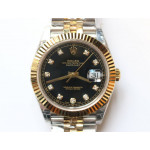 DateJust 41mm Fluted Bezel SS/YG Black Dial Diamonds Marker Jubilee Bracelet BP A2824