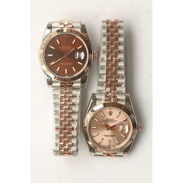 DateJust 41mm Smooth Bezel SS/RG Brown&RG Dials Stick Marker Jubilee Bracelet GMF VR3235