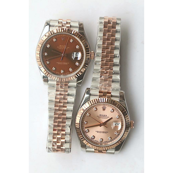 DateJust 41mm Fluted Bezel SS/RG Brown&RG Dials Diamonds Marker Jubilee Bracelet GMF VR3235