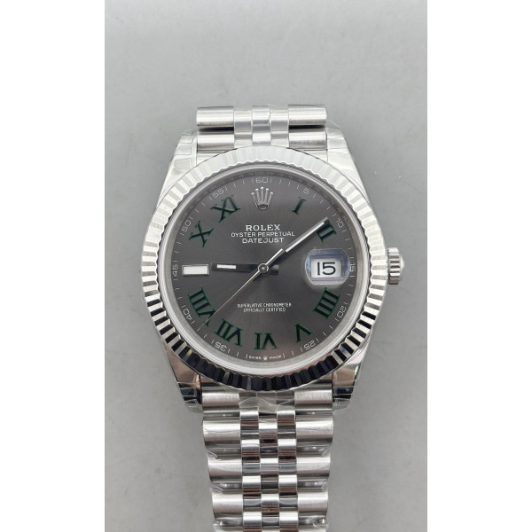 Datejust 41 SS 904L Steel 1:1 Best Edition Gray Dial Green Roman on SS Bracelet VSF VS3235