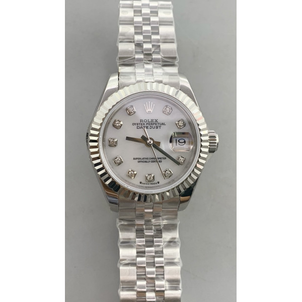 Datejust 28mm 279166 Best Edition White MOP Dial Crystals Markers on SS Jubilee Bracelet WF 