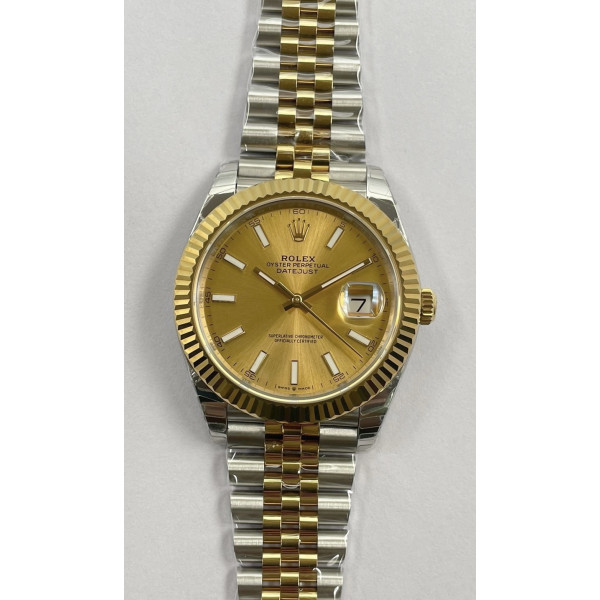 Datejust 41mm 904L Steel 1:1 Best Edition TT Gold Dial Stick Mark Jubilee Bracelet EWF SA3235