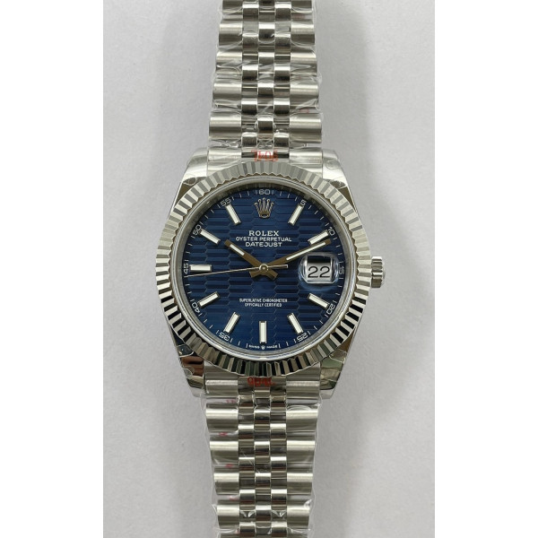 DateJust 41mm Fluted Bezel 904L SS Blue Patterned Dial Stick Marker Jubilee Bracelet GMF VR3235