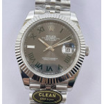 Datejust 41 SS 904L Steel 1:1 Best Edition Gray Dial Green Roman on SS Bracelet Clean VR3235