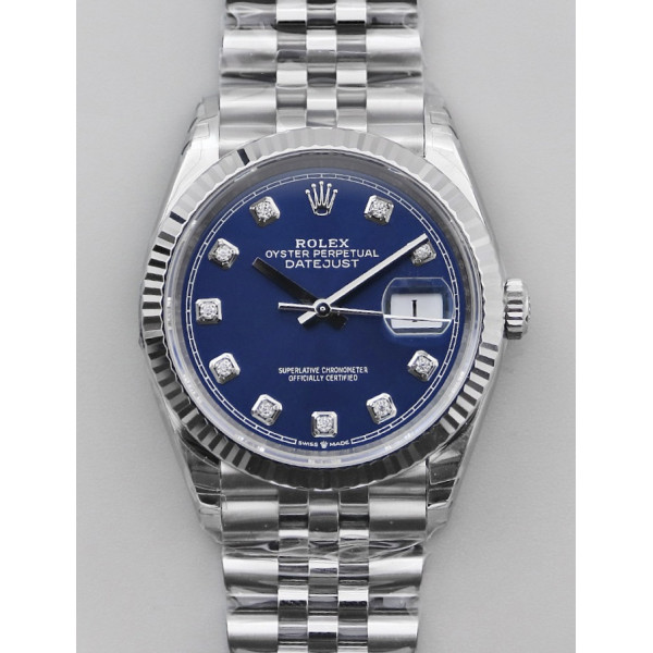 DateJust 36mm Fluted Bezel SS Blue Dial Diamonds Marker Jubilee Bracelet VSF VS3235