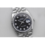 DateJust 36mm Fluted Bezel SS Black Dial Diamonds Marker Jubilee Bracelet VSF VS3235