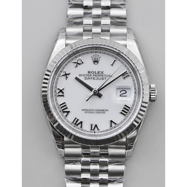 DateJust 36mm Fluted Bezel SS White Dial Roman Marker Jubilee Bracelet VSF VS3235