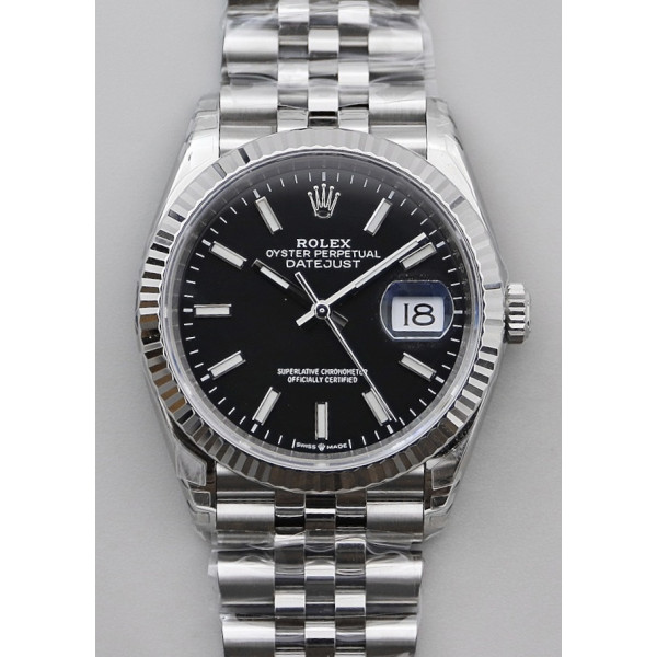 DateJust 36mm Fluted Bezel SS Black Dial Stick Marker Jubilee Bracelet VSF VS3235