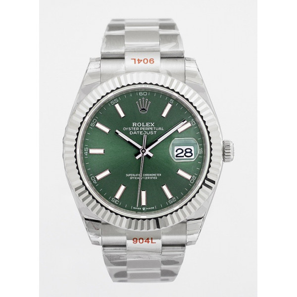 DateJust 41mm SS 1:1 Best Edition Stick Marker Green Dial SS Oyster Bracelet A3235 EWF