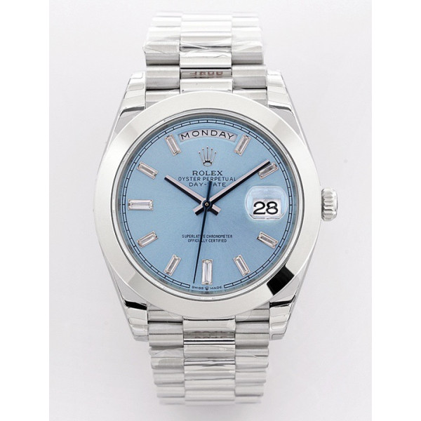 Day Date 40mm SS 1:1 Best Edition Diamands Marker Blue Dial SS Bracelet A2836 EWF