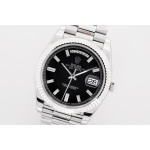 Day Date 40mm SS 1:1 Best Edition Diamands Marker Black&Silver Dials SS Bracelet A2836 EWF