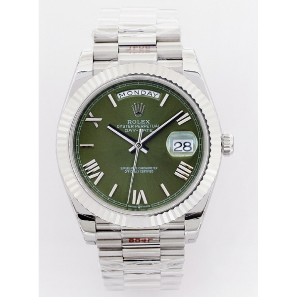 Day Date 40mm SS 1:1 Best Edition Roman Marker Blue&Green&White Dials SS Bracelet A2836 EWF