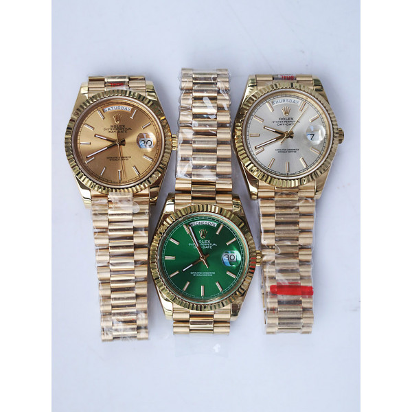 DayDate 40mm 904L Fluted YG/YG Gold&Green&Silver Dials Stick Marker Bracelet GMF A2836