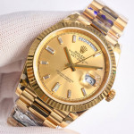 DayDate 40 YG Best Edition 904L Steel Gold Dial Crystal Marker on President Bracelet QF A2836 V5 (Gain Weight)