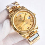 DayDate 40 YG Best Edition 904L Steel Gold Dial Roman Marker on President Bracelet QF A2836 V5 (Gain Weight)