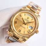 DayDate 40 YG Best Edition 904L Steel Gold Dial Roman Marker on President Bracelet QF A2836 V5 (Gain Weight)