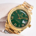 DayDate 40 YG Best Edition 904L Steel Green Dial Roman Marker on President Bracelet QF A2836 V5 (Gain Weight)