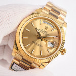 DayDate 40 YG Best Edition 904L Steel Gold Dial Stick Marker on President Bracelet QF A2836 V5 (Gain Weight)