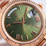 DayDate 40 RG Best Edition 904L Steel Green Dial Roman Marker on President Bracelet QF A2836 V5 (Gain Weight)