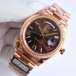 DayDate 40 RG Best Edition 904L Steel Brown Dial Roman Marker on President Bracelet QF A2836 V5 (Gain Weight)