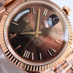 DayDate 40 RG Best Edition 904L Steel Brown Dial Roman Marker on President Bracelet QF A2836 V5 (Gain Weight)