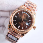 DayDate 40 RG Best Edition 904L Steel Brown Dial Crystal Marker on President Bracelet QF A2836 V5 (Gain Weight)