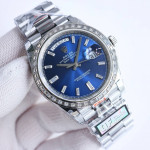 DayDate 40 SS Best Edition 904L Steel Blue Dial Crystal Marker Diamonds Bezel on President Bracelet QF A2836 V5 (Gain Weight)