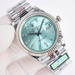 DayDate 40 SS Best Edition 904L Steel Ice Blue Dial Crystal Marker on President Bracelet QF A2836 V5 (Gain Weight)