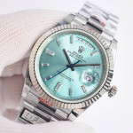 DayDate 40 SS Best Edition 904L Steel Ice Blue Dial Crystal Marker on President Bracelet QF A2836 V5 (Gain Weight)