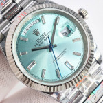 DayDate 40 SS Best Edition 904L Steel Ice Blue Dial Crystal Marker on President Bracelet QF A2836 V5 (Gain Weight)