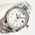 DayDate 40 SS Best Edition 904L Steel White Dial Crystal Marker on President Bracelet QF A2836 V5 (Gain Weight)