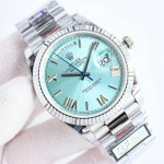 DayDate 40 SS Best Edition 904L Steel Ice Blue Dial Roman Marker on President Bracelet QF A2836 V5 (Gain Weight)