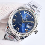 DayDate 40 SS Best Edition 904L Steel Blue Dial Roman Marker on President Bracelet QF A2836 V5 (Gain Weight)