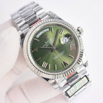 DayDate 40 SS Best Edition 904L Steel Green Dial Roman Marker on President Bracelet QF A2836 V5 (Gain Weight)