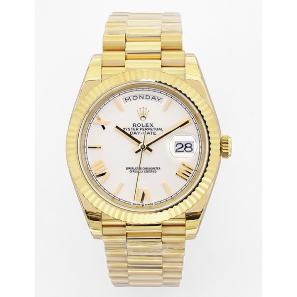 Day Date 40mm YG 1:1 Best Edition Roman Marker White&Gold Dials YG Bracelet A2836 EWF