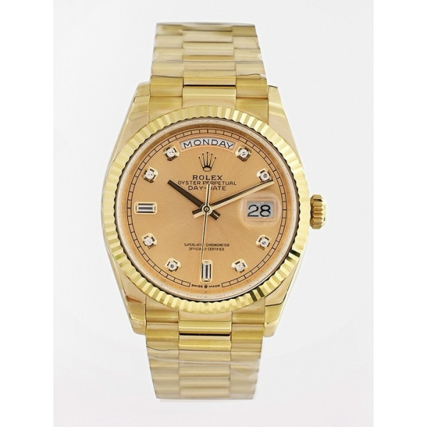 Day Date 36mm YG 1:1 Best Edition Diamonds Marker Gold Dial Bracelet A2836 EWF