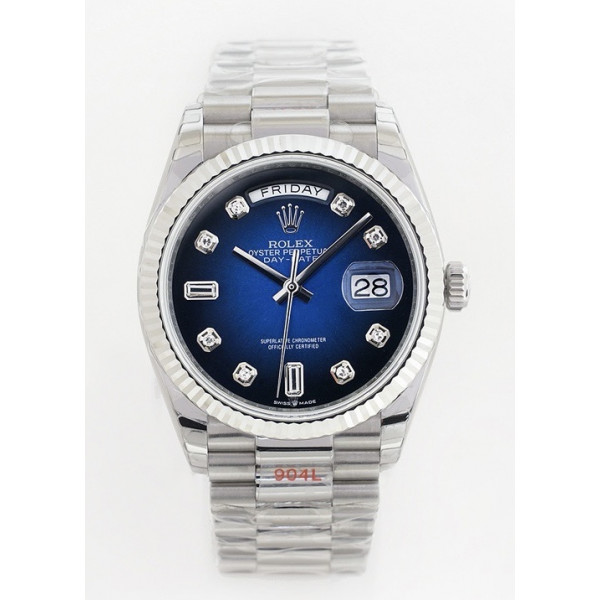 Day Date 36mm SS 1:1 Best Edition Diamonds Marker Blue Dial Bracelet A2836 EWF