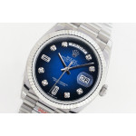 Day Date 36mm SS 1:1 Best Edition Diamonds Marker Blue Dial Bracelet A2836 EWF