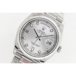 Day Date 36mm SS 1:1 Best Edition Diamonds Marker Silver&Black Dial Bracelet A2836 EWF