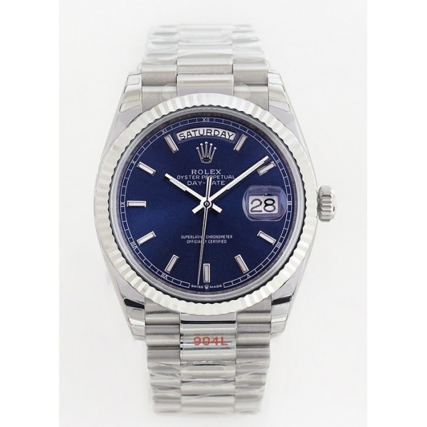 Day Date 36mm SS 1:1 Best Edition Stick Marker Blue Dial Bracelet A2836 EWF