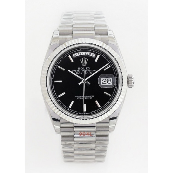 Day Date 36mm SS 1:1 Best Edition Stick Marker Black&Silver Dials Bracelet A2836 EWF