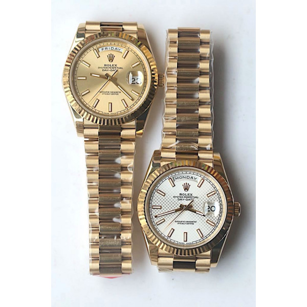 DayDate 40mm Fluted YG Gold&Silver Dials Stick Marker Bracelet BP A3235