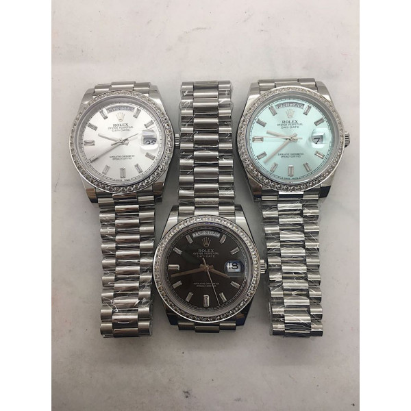 DayDate 40mm Diamonds Bezel Pres SS Silver&Blue&Black dials Diamonds Marker Bracelet BP A2836