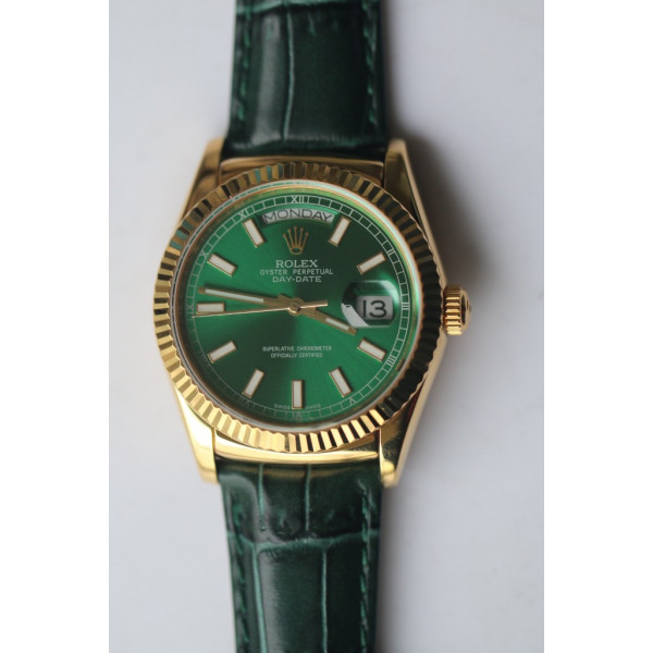 DayDate 36mm Fluted Pres YG Green Stick Marker Leather BP A2836